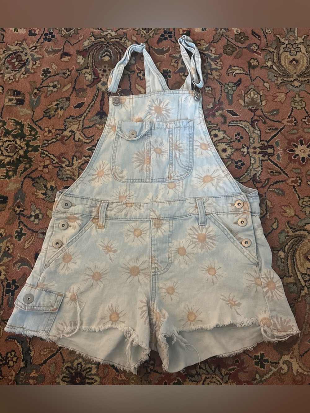 Light Wash Daisy Denim Cutoff Short Overalls